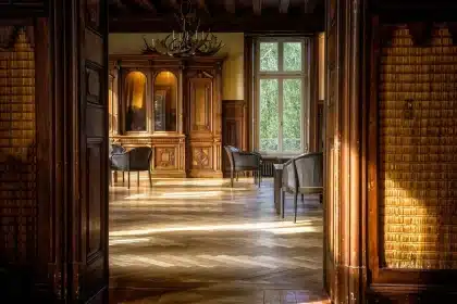 Pieds de mobilier de jardin en bois exposés à l'humidité et aux taches d'eau sur le sol