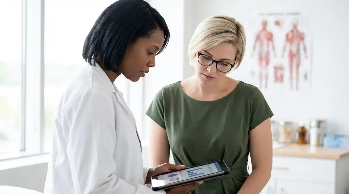 Vieux patient discutant avec un professionnel de santé lors d'une consultation